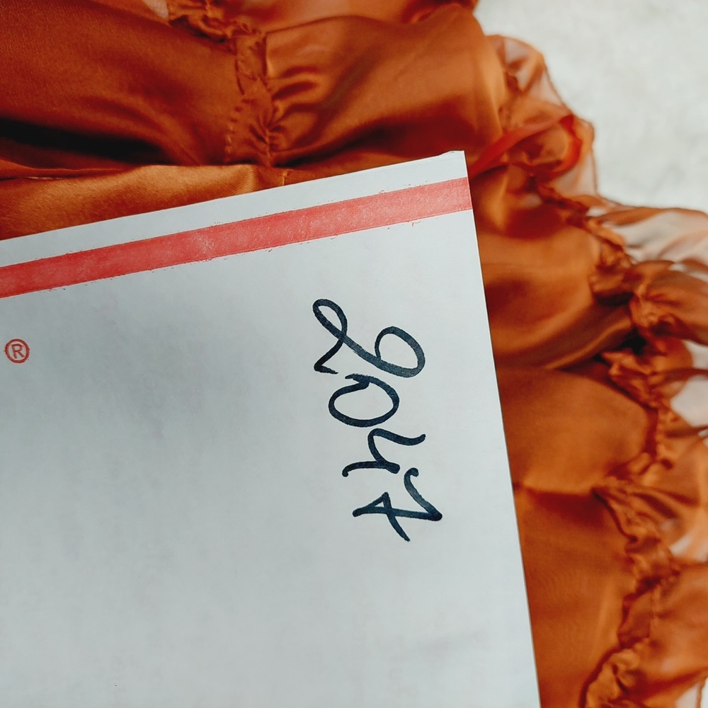 NEW Mac Duggal Orange Peasant Skirt Ruffle Sleeve Midi Dress P2047 - Picture 11 of 11